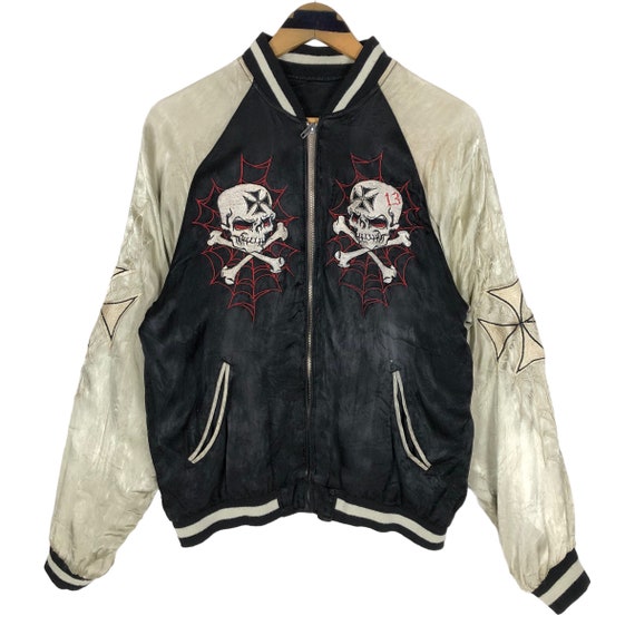 Vintage Lucky 13 Sukajan Jacket: Reversible Rayon Embroidered