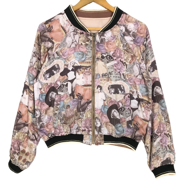 Vintage Hysteric Glamour x Courtney Love Reversible Jacket Small Logo Satin Light Jacket Fullprint Japanese Brand Designer Streetwear Size S