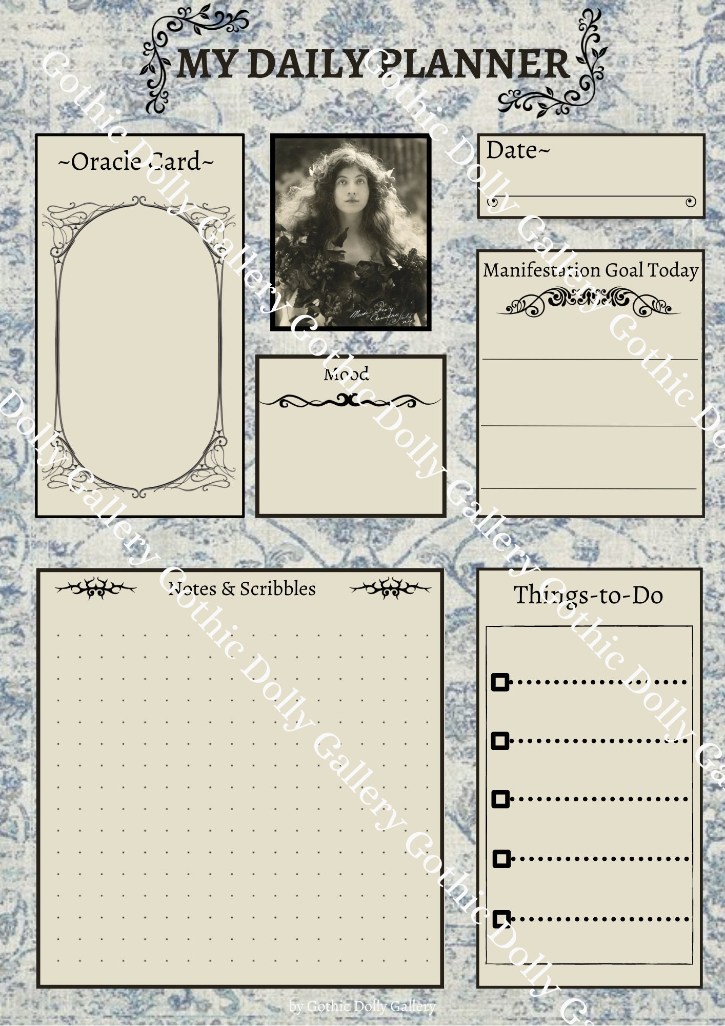 Dark Academia Gothic Planner Printable, Daily Oracle Card ...