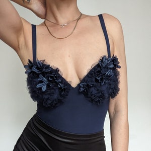 Floral 90s bodysuit by Ritmo di Perla, La perla blue vintage bodysuit size M