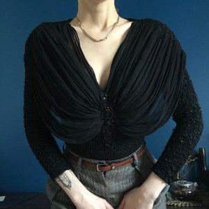 Rare !vintage collector, french vintage 90s bodysuit. Dark romantic cleavage with pearls and sequins Georges Barhel