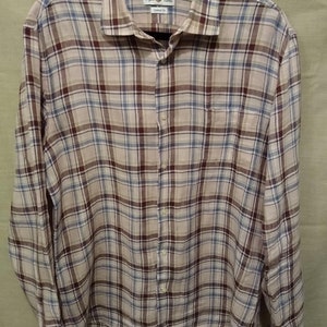 Vintage Alan Paine 100% Linen Multi-Color Plaid Long Sleeve Shirt Sz L