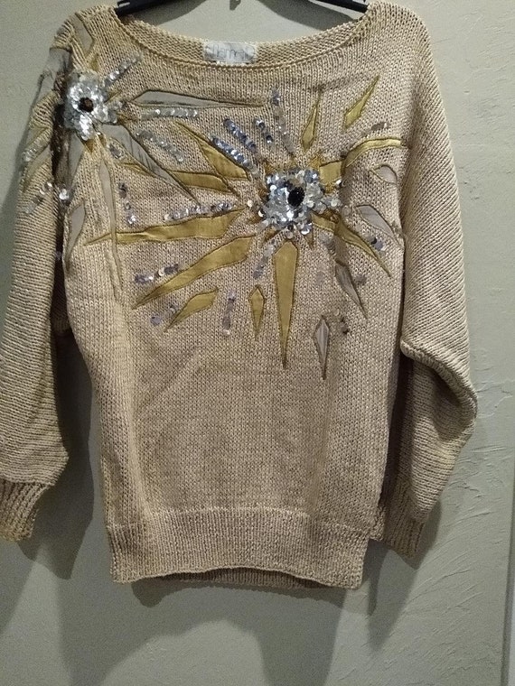 Vintage 80's Nannell Embroidered Sequin Hand Knit 