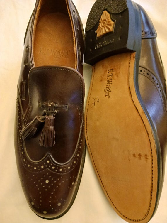 Vintage New E.T. Wright 100% Leather Wingtip Tasseled Slip  display picture 1