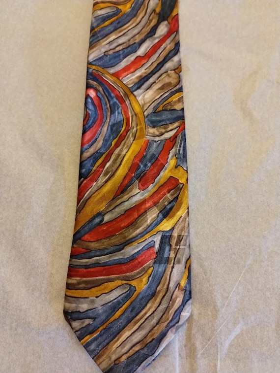Vintage Guy Laroche 100% Silk Multi-Colored Abstra