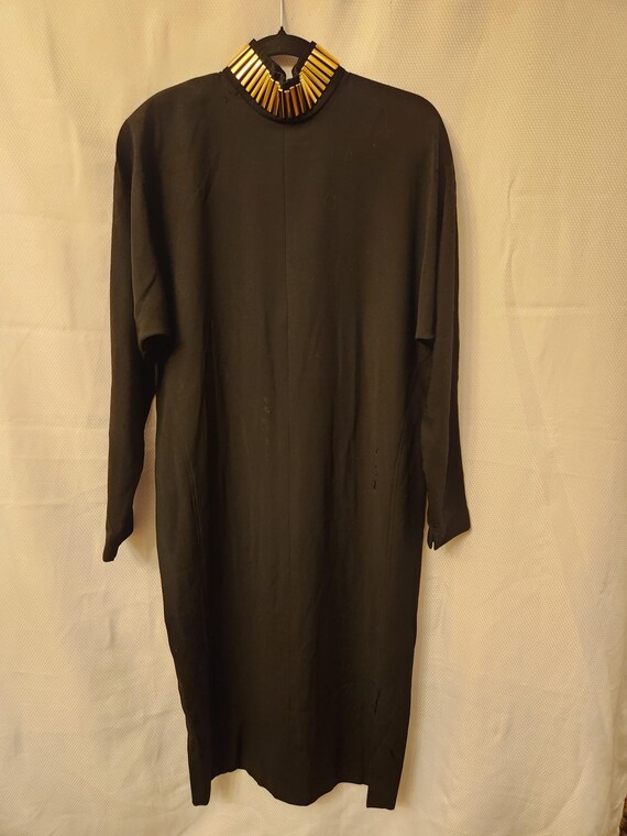 Gianfranco Ferré, Vintage Gianfranco Ferré Dei Mattioli Gold Embellished Neck 100% Wool Dress M.
