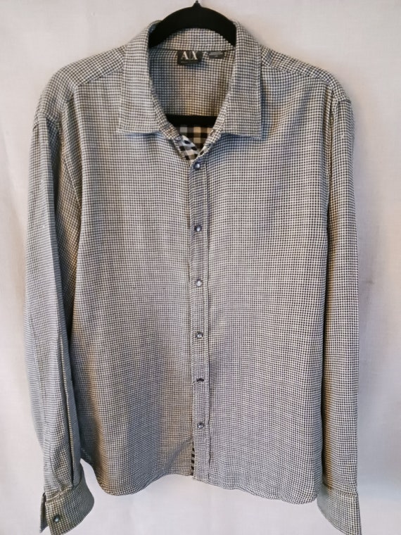 Armani Exchange Houndstooth 100% Cotton Button Fro