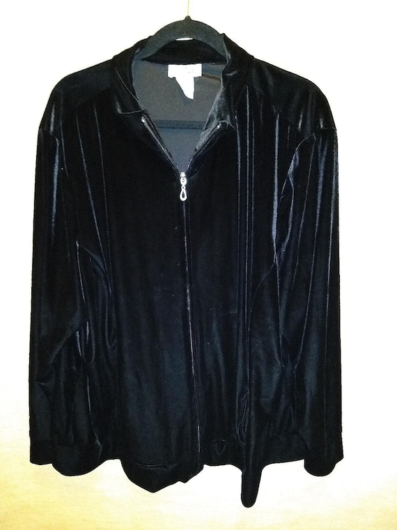 Vintage Mr. Max Black Velvet Zip Front Jacket Sz … - image 1