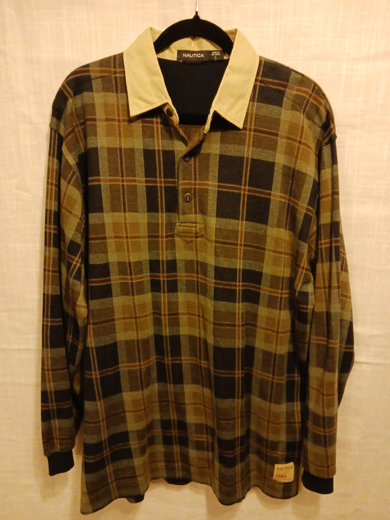 Vintage Nautica 100% Cotton Plaid Pullover Shirt S