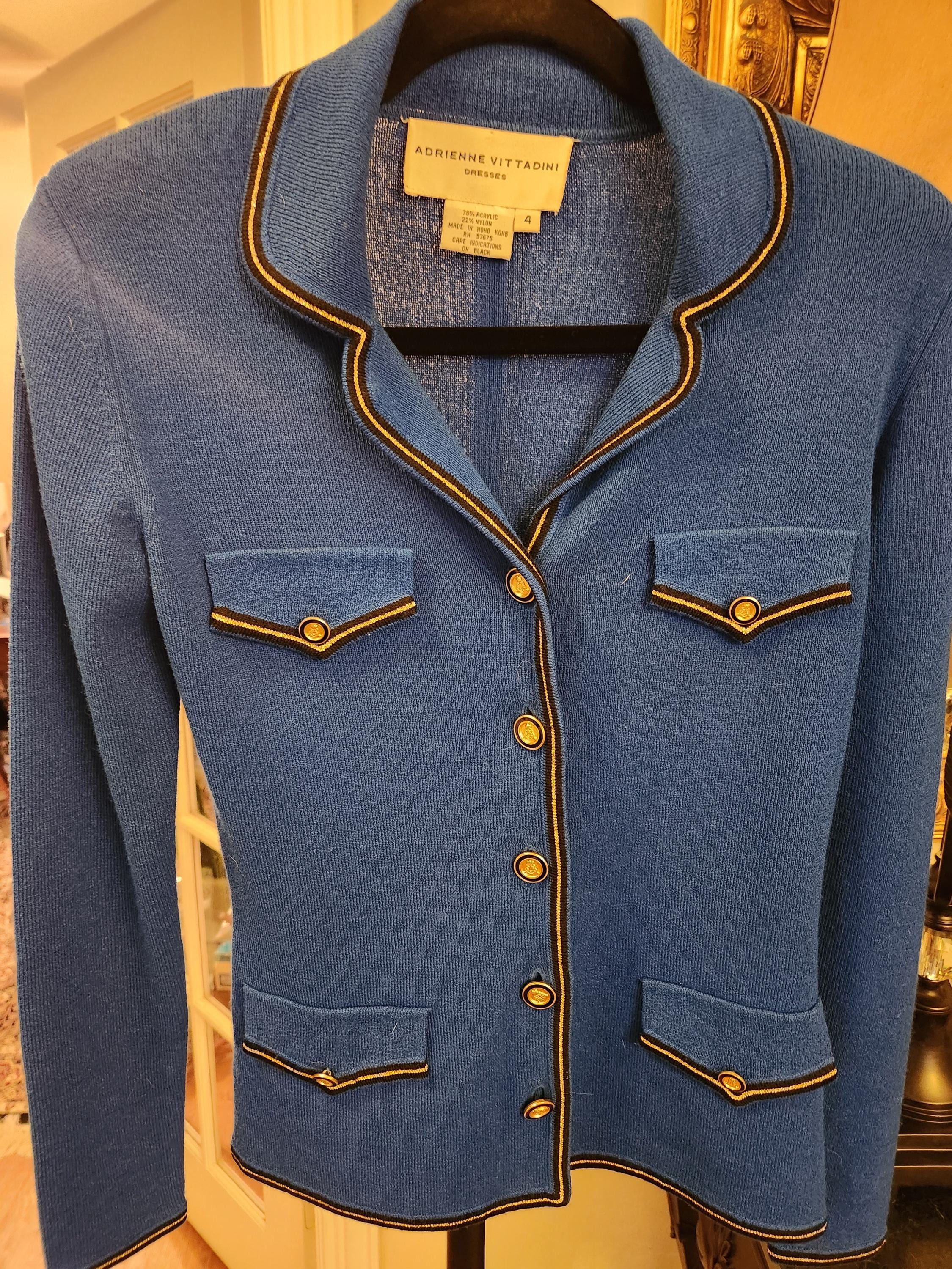 Vintage Adrienne Vittadini Blue Button Front Cardigan Sweater Sz 4 