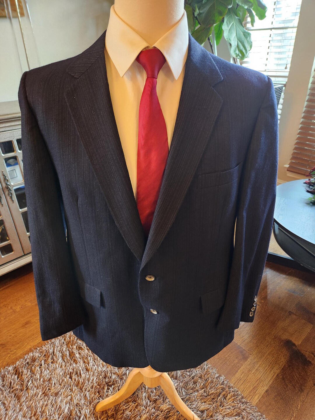 Vintage 70's Christian Dior 100% Wool Blue Pinstriped Blazer