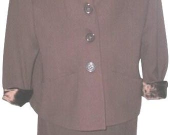 Christian Dior Brown Vintage Velvet Trimmed Wool Skirt Suit Sz 14
