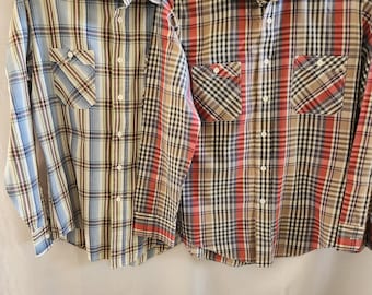Lot of 2 Vintage 60's Sears Roebucks Men's Long Sleeve Plaid Shirts Sz M.