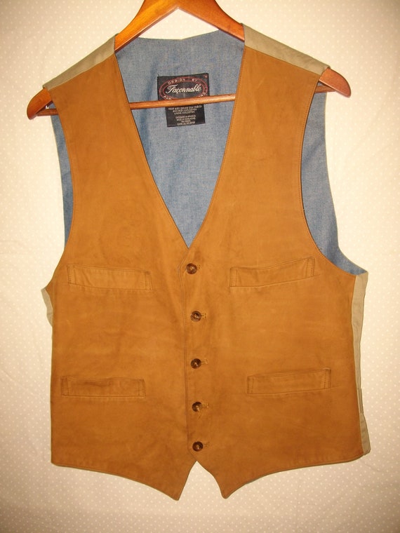 Vintage Faconnable Suede Leather/Khaki and Denim … - image 1