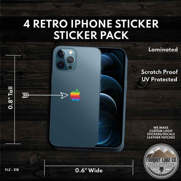 4 Retro Vintage Apple Rainbow Logo Stickers iPhone 14, iPhone 13, iPhone 13 Pro Max iPhone 12 Pro iPhone 11 Pro Max, iPhone 11 Pro, iPhone