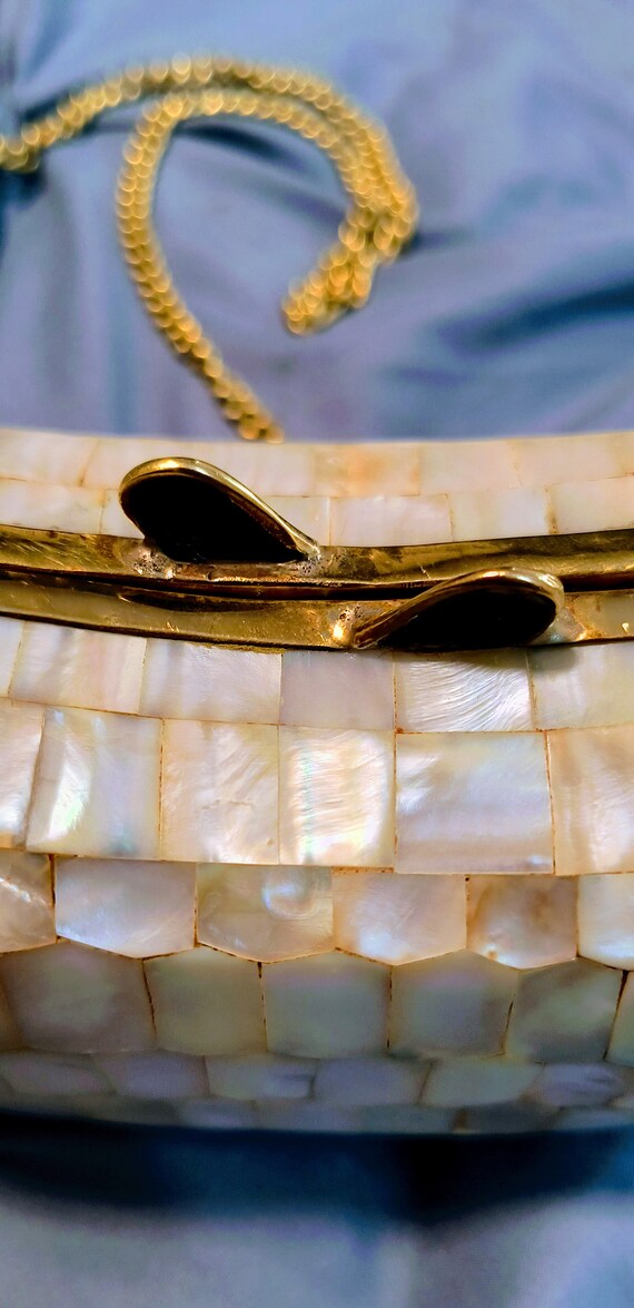 Vintage Mother of Pearl and Brass detail clutch - image 3