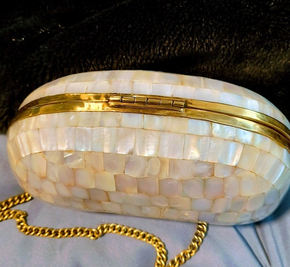 Vintage Mother of Pearl and Brass detail clutch - image 4