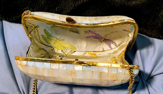 Vintage Mother of Pearl and Brass detail clutch - image 5