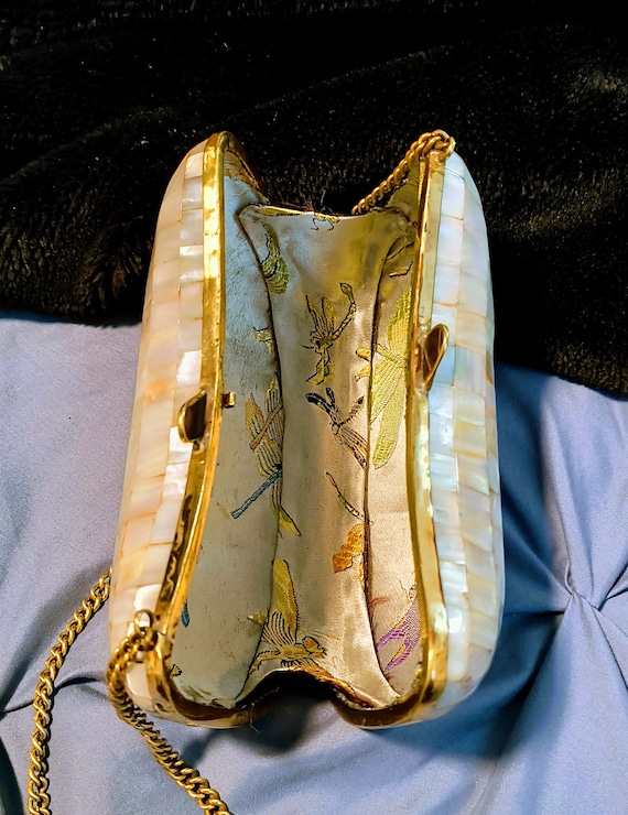 Vintage Mother of Pearl and Brass detail clutch - image 2
