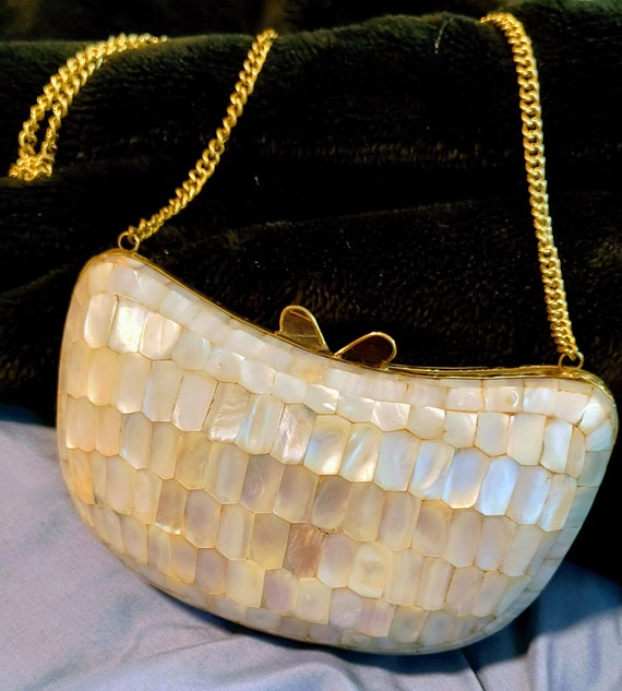 Vintage Mother of Pearl and Brass detail clutch - image 1