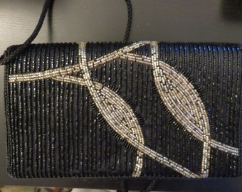 Magid Beaded Black and Silver Evening Clutch