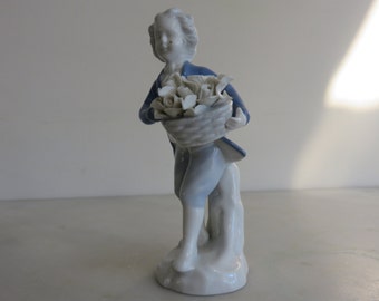 Gerold Porcelain Bavaria West Germany: Young Boy with Basket of Flowers