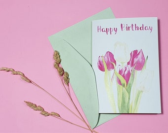 Klappkarte - Tulpen - Happy Birthday - inkl. Umschlag