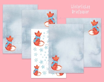 Winterliches Briefpapier mit Fuchs - zum Download