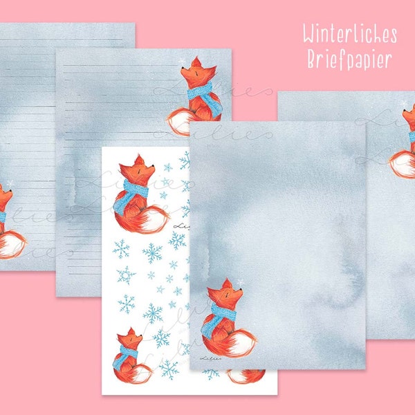 Winter stationery with a fox - for download