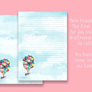 Briefpapier Luftballons Pinguin - Printable A4