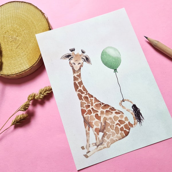 Postkarte Giraffe mit Luftballon