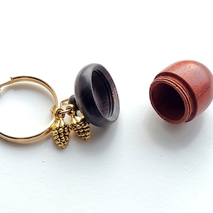Wooden Acorn Keychain Zipper Charm, Pinecone Charms, Secret Compartment, Pill Container, Trinket Box