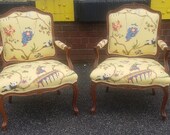 Pair Recently Upholstered 1980s French Louis XV Style Fauteuil Armchairs