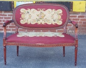 1950s French Louis XV Style Needlepoint Living Room Settee