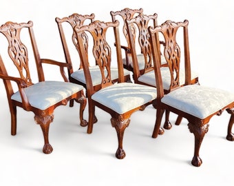 Set 6 Stanley Furniture Mahogany Chippendale Style Dining Room Chairs, c2008