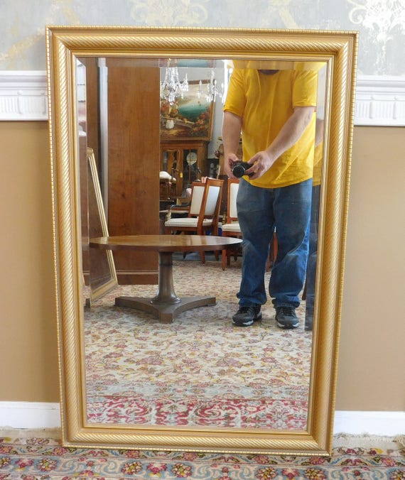 Very Nice Gold Frame Beveled Hanging Wall Mirror 30 X 44 1 2
