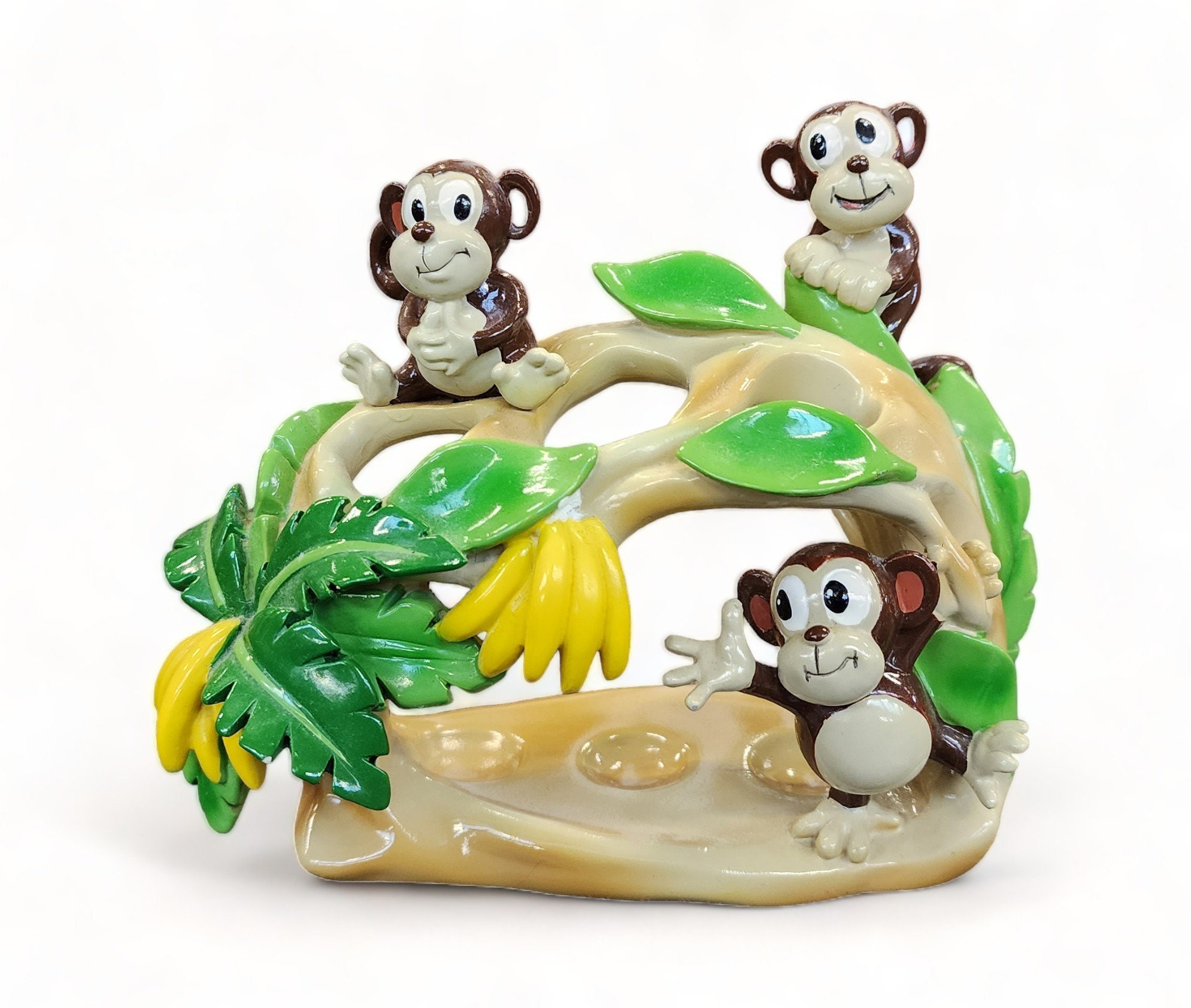 Vintage Child's Ceramic Monkey Themed Bathroom Toothbrush Holder Stand 