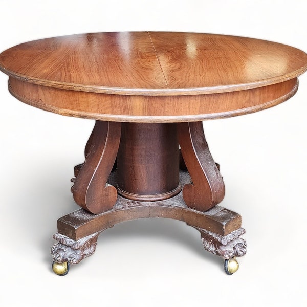 Antique Mahogany Late 19th Century Carved Base Round Dining Room Table C1880