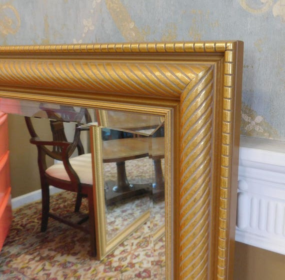 Very Nice Gold Frame Beveled Hanging Wall Mirror 30 X 44 1 2