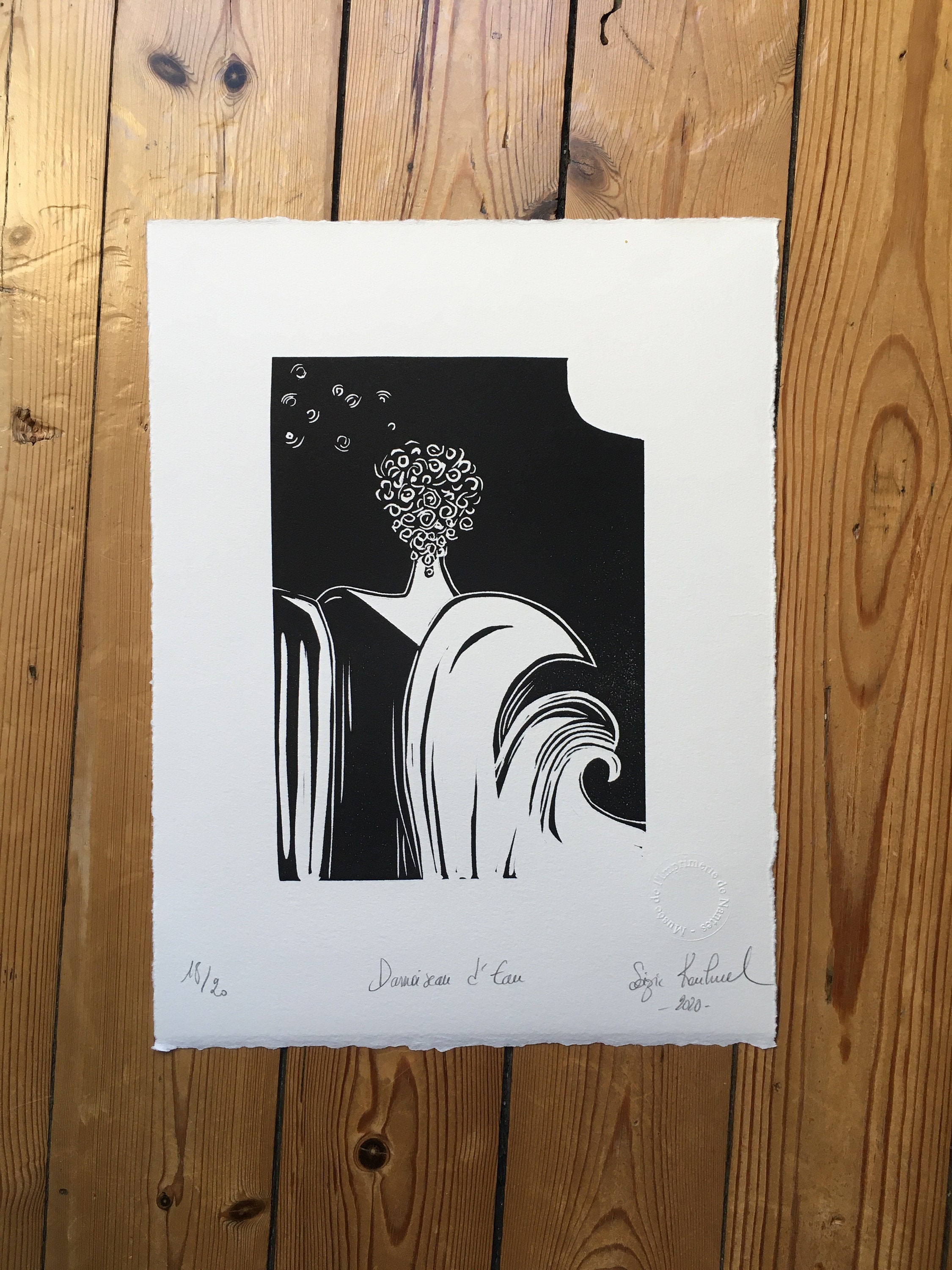 Linogravure Collection Les Petits Dos - Damoiseau d'eau Homme Linocut