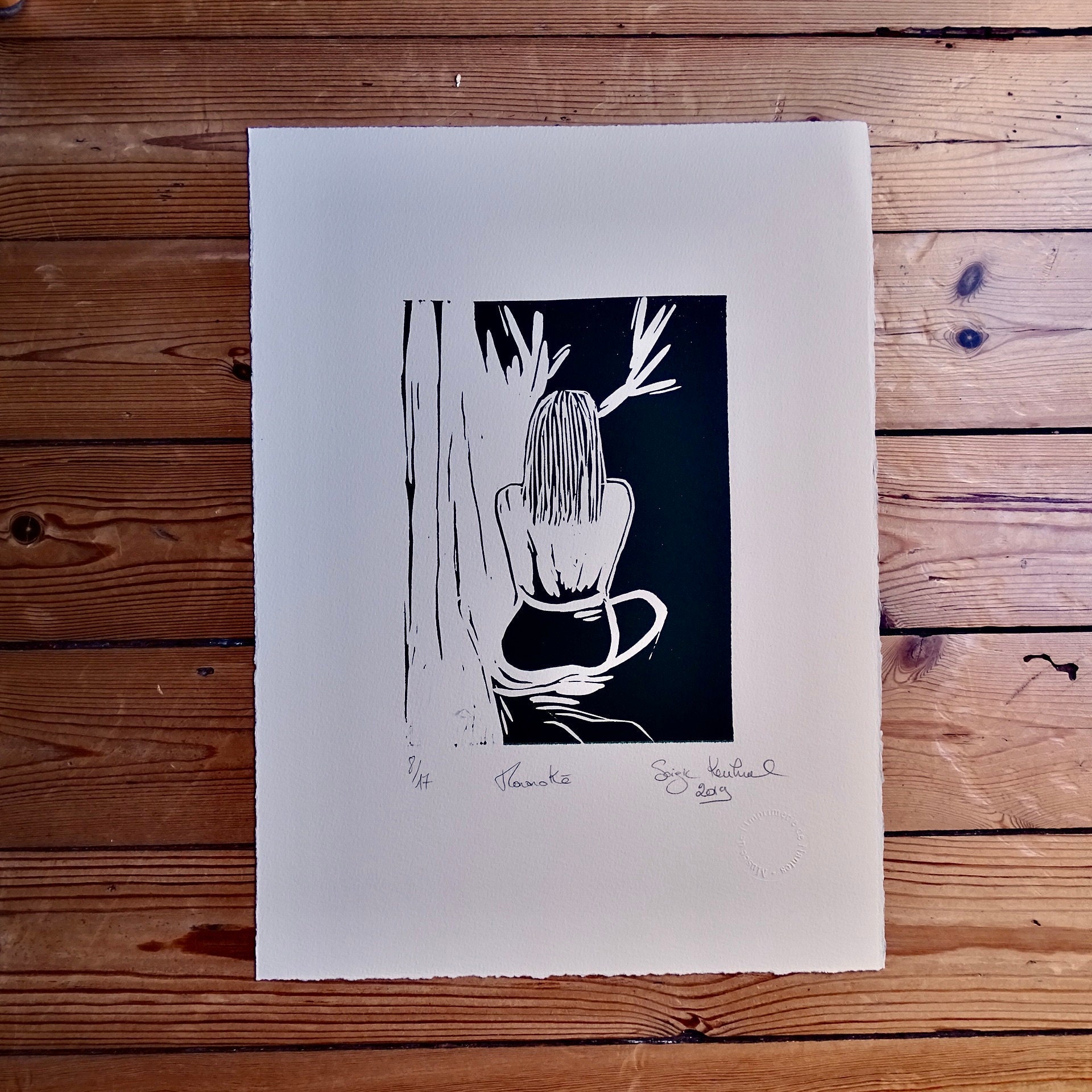 Linogravure Collection Les Petits Dos - Mononoke Femme Linocut