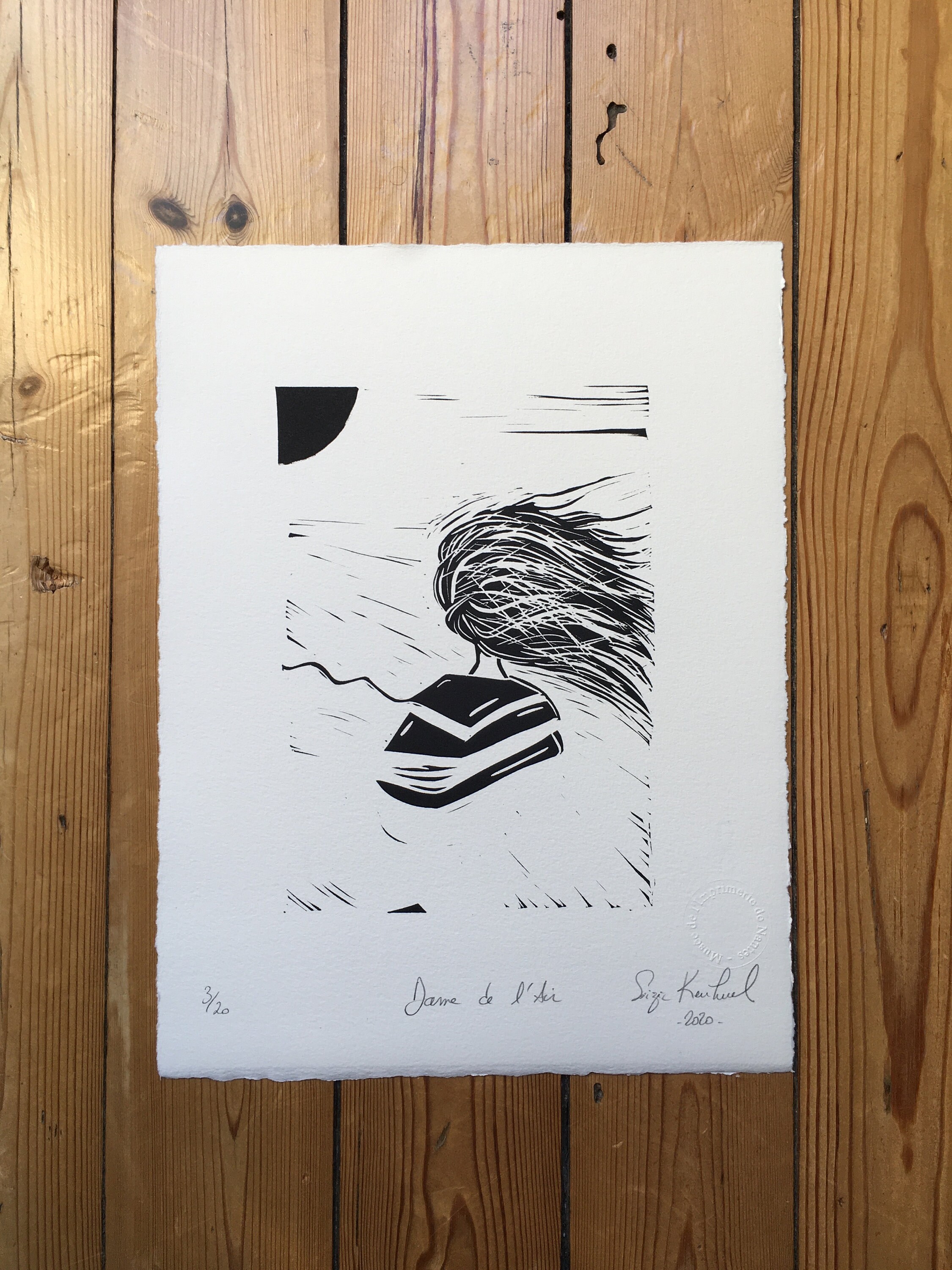 Linogravure Collection Les Petits Dos - Dame de L'air Femme Linocut