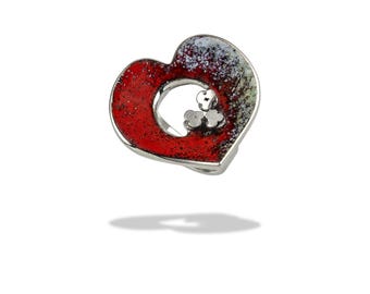 Red Enamel Sterling Silver Heart Ring - Artistic Jewelry