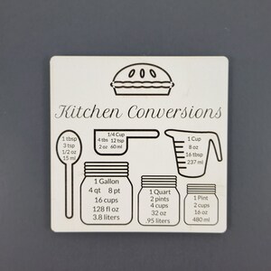 Kitchen Conversion fridge magnet, refrigerator magnet, measurement chart, cups and spoon, kitchen decor, personalized set gift for mom white
