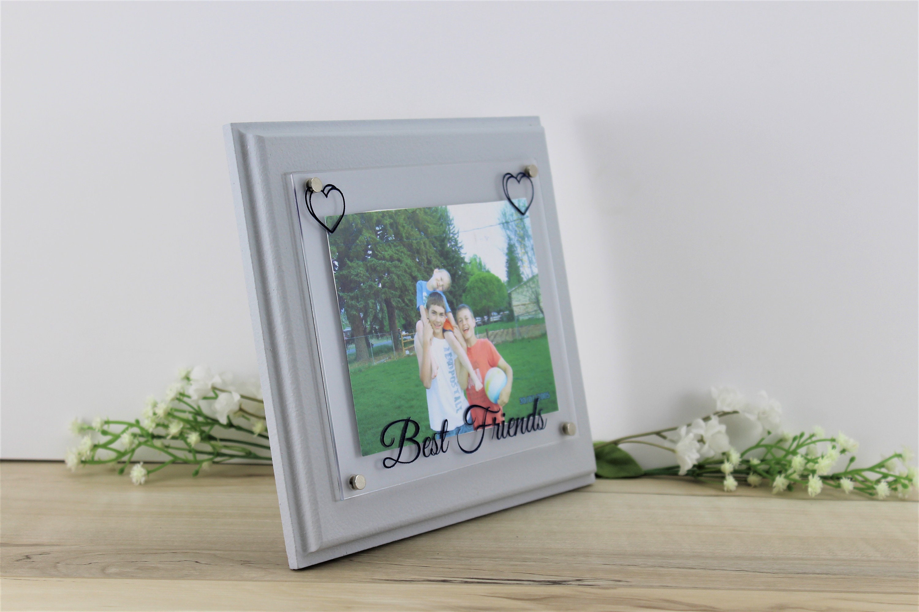 Best Friends, Grey Picture Frame, 4x6 Picture Frame, Photo Frame, Hearts,  Personalized, Custom Framed Wall Collage Sayings BFF Buddies Frame 