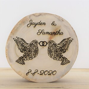 Rustic Wedding decor, wood slices, rustic wedding centerpiece, country, engraved, doves, personalized, custom wood slices, wood rounds slice