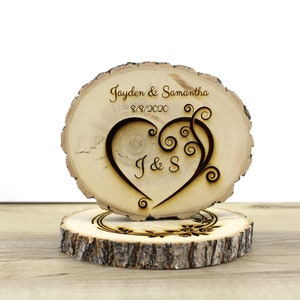 heart centerpiece wood, country, wedding, farmhouse, cake topper, wood slices, rustic engraved custom personalized barn set log slices