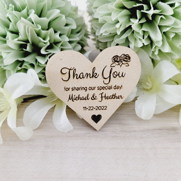 Heart, thank you party tag personalized tags, Favor tag for weddings, wood, rustic, roses, bridal shower tags, wood tags, gift tags, set