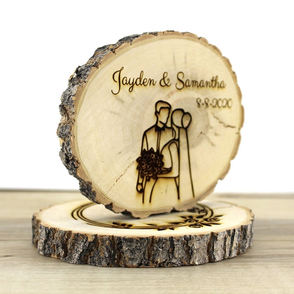 centerpiece wood, country, wedding, farmhouse, cake topper, wood slices, rustic engraved custom personalized log slices bride groom