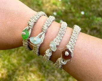 Chunky Hemp Bracelet: Sea Glass Boho Summer Jewelry